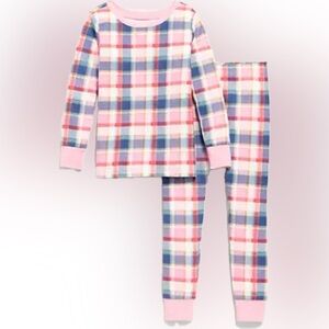 NWT Old Navy Pink and Blue Pajama Set with Long Sleeves and Plaid Pattern